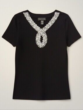 Cable & Gauge Sophisticated Black Embellished Top Sz S